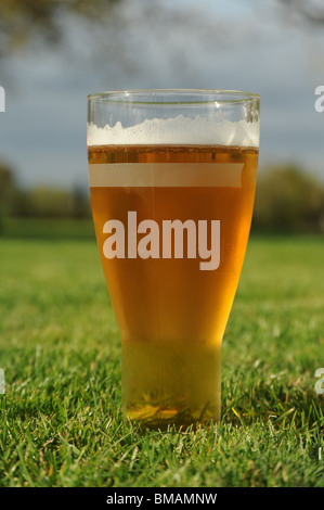 Pint of larger on grass in a garden Stock Photo