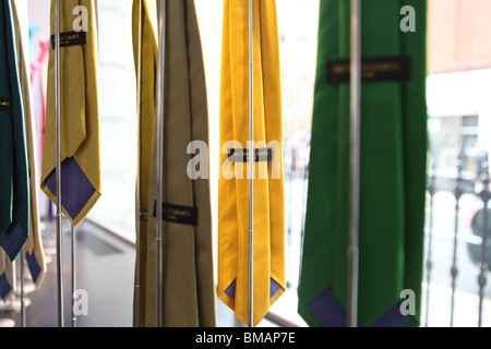 Ties in the window of The Richard James store in Savile Row London. Stock Photo