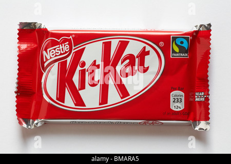 Nestle Kitkat milk chocolate bar - KitKat Kit-Kat Kit Kat chocolate bar - fairtrade logo symbol fair trade Stock Photo