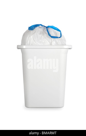 Blue garbage bag with trash in hand isolated on white Stock Photo by  ©belchonock 41762719