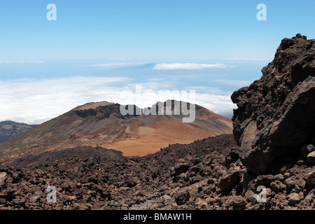 Looking down on the Pico Viejo from the lava flows on the western side of Teide Tenerife Canary Islands Spain Stock Photo