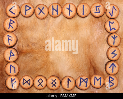 Faresh Rune Frame of runes on the fur background, set in alphabetical order futhark ...