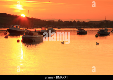 Sunset over Exe Estuary view towards Starcross from Exmouth, East Devon, England, UK Stock Photo