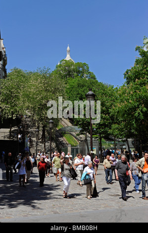 Montmartre funicular and Sacre-Coeur Basilica, Paris, France Stock Photo