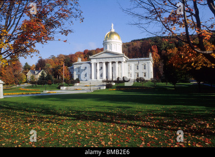 Capitol building New Hampshire USA fall foliage leaves color government legislature gold dome state Stock Photo