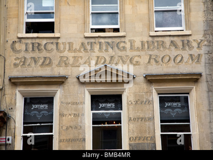 Circulating Library and Reading Room old sign, Milsom Street, Bath Stock Photo