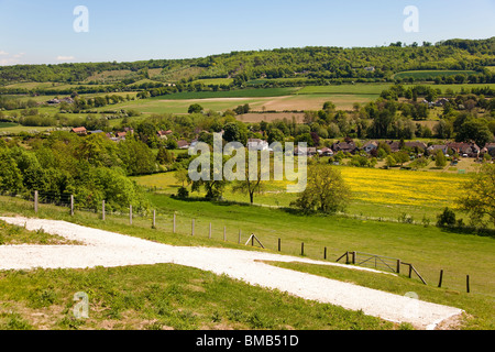 Shoreham Village, Kent, UK. Viewed from the white cross, a First World War memorial, on the hill to the west of the village. Stock Photo