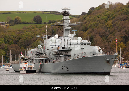 UK, England, Devon, Dartmouth, HMS Kent, Type 23 Royal Navy Frigate on River Dart Stock Photo