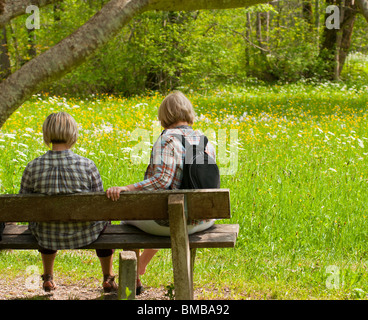Two ladies enjoying the German countryside near Fussen. Germany. Stock Photo