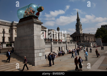 Victory in a Bottle made by artist Yinka Shonibare. The Fourth Plinth. Trafalgar Square, London. Stock Photo