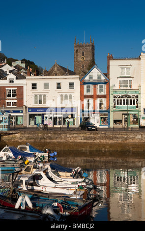 UK, England, Devon, Dartmouth, St Saviours church tower overlooking the Boat Float, Stock Photo