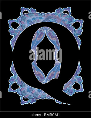 Luxuriously illustrated old capital letter Q. Stock Photo