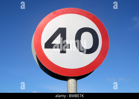 British 40 miles an hour speed limit sign. Stock Photo