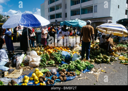 Castries St Lucia Saturday Market Woman Selling Fruit And Vegetables Stock Photo