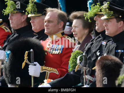 Princess Anne, The Princess Royal celebrates St Patrick's Day with the Irish Guards at Victoria Barracks, Windsor, England Stock Photo