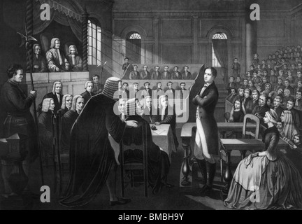 Vintage print depicting trial of Irish nationalist Robert Emmet (1778 - 1803) - leader of 1803 rebellion against British rule. Stock Photo