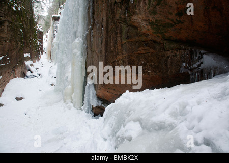 Franconia Notch State Park - Flume Gorge during the winter months in Lincoln, New Hampshire USA Stock Photo