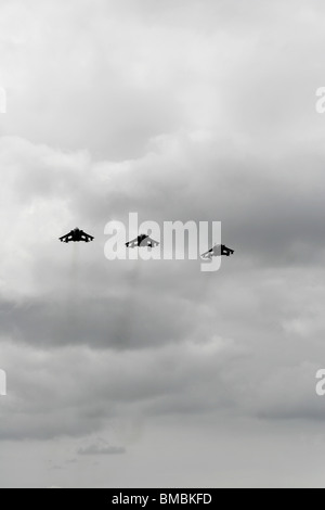 After arriving back in the UK three RAF Tornados fly towards the lens in formation. Stock Photo