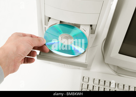 Desktop Computer and CD-ROM Drive close up shot Stock Photo