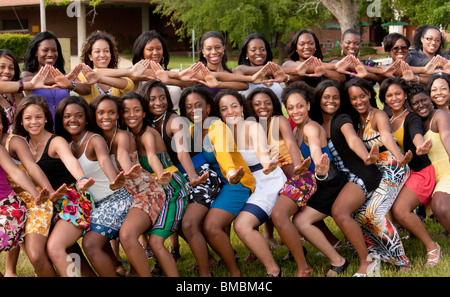 University Students on Graduation Day Tallahassee, Florida. Delta Sigma Theta Sorority posing for group pictures. Stock Photo