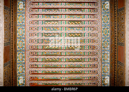 Ceiling detail , El Bahia Palace , Marrakesh , Morocco , North Africa Stock Photo