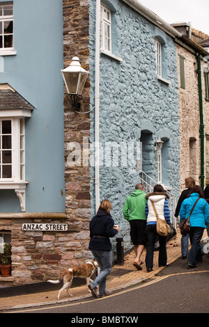 UK, England, Devon, Dartmouth, Anzac Street, visitors, in narrow, backstreet road Stock Photo