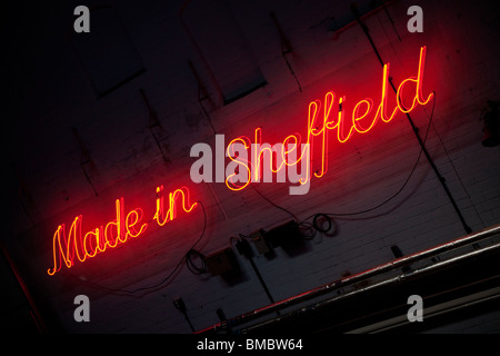 Made in Sheffield neon sign, inside the Kelham Island museum, Sheffield. Stock Photo