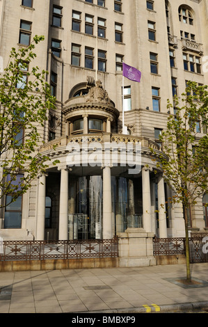 New glass entrance in the Liver Building Pier Head Liverpool. One of the three buildings known as 'The Graces' Stock Photo