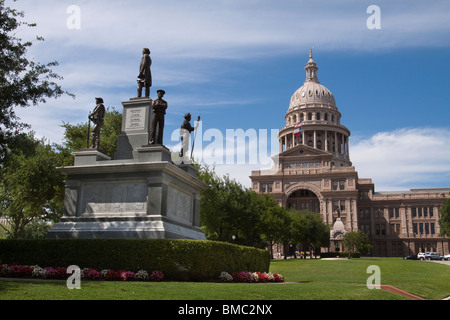 Front of Texas state capitol building or statehouse in Austin with confederate soldiers statue Stock Photo