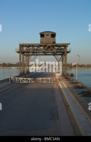 River Nile flood barrier control roadway and hoists Stock Photo