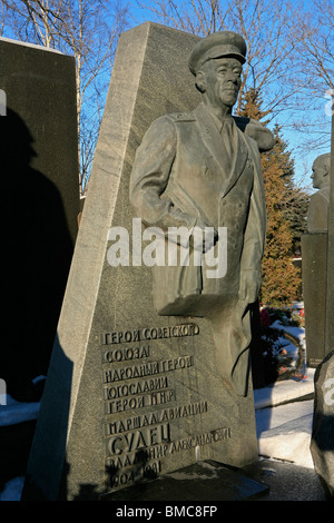Grave of Soviet Air Marshal Vladimir Sudets at Novodevichy Cemetery in Moscow, Russia Stock Photo