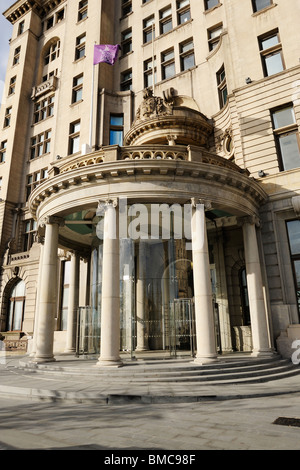 New glass entrance in the Liver Building Pier Head Liverpool. One of the three buildings known as 'The Graces' Stock Photo