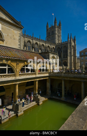 The Roman Baths With The Abbey In The Background Bath Somerset England Stock Photo