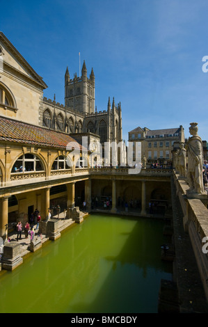 The Roman Baths With The Abbey In The Background Bath Somerset England Stock Photo