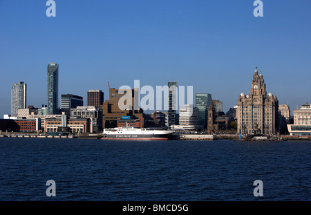 old and modern architecture on skyline of liverpool waterfront shoreline merseyside england uk Stock Photo