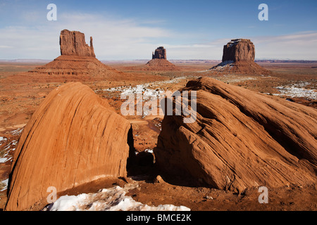 Monolith mittens red rock formations at Monument Valley, Arizona. Stock Photo