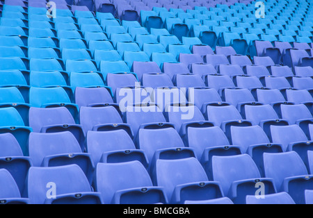 Rows of blue plastic seats in the Stadium Australia ,former Olympic stadium Sydney New South Wales NSW Australia Stock Photo