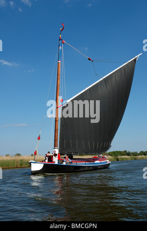 Historic Norfolk trading wherry Albion on the River Bure, Broads National Park Stock Photo