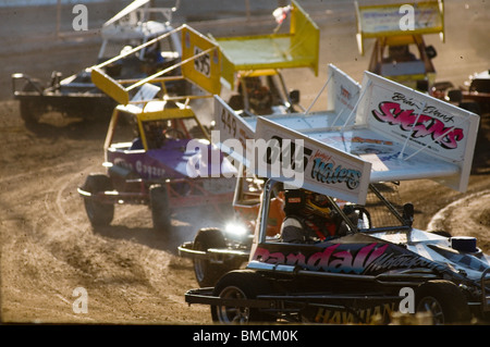 stock cars car racing on shale short oval track formula two f2 2 race races racers uk motor sport sports motorsport motorsports Stock Photo
