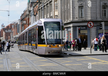 LUAS tram on Abbey Street Dublin Ireland travelling towards The Point Stock Photo