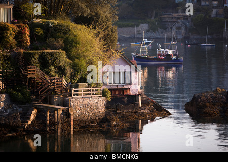 UK, England, Devon, Dartmouth, River Dart waterside properties at dawn Stock Photo