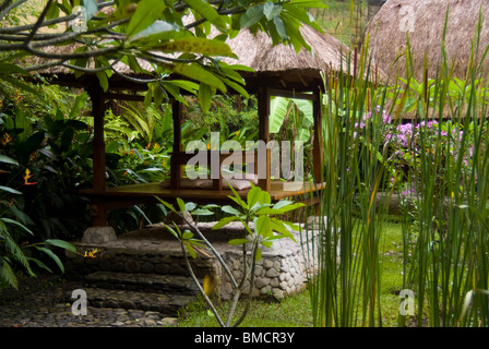 The garden entrance to the Tegal Sari Hotel in the village of Ubud on the island of Bali. A beautiful and tranquil spot. Stock Photo