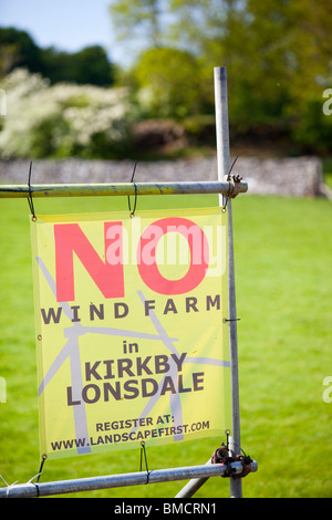 Banners protesting against a potential wind farm development near Kirkby Lonsdale, Cumbria, UK. Stock Photo