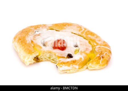 danish pastry with a bite taken isolated on a white background Stock Photo