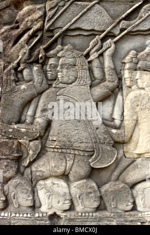 bas-reliefs depicting the churning of the sea of milk from Hindu myth. Eastern gallery, Angkor Wat temple, Cambodia Stock Photo