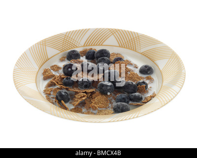 Bran Flakes with Blueberries Stock Photo