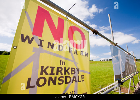 Banners protesting against a potential wind farm development near Kirkby Lonsdale, Cumbria, UK. Stock Photo