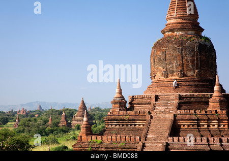 Man at Buledi Temple. Bagan. Myanmar Stock Photo