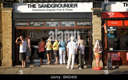 Queue for fish and chips on the seafront,Southport,UK Stock Photo