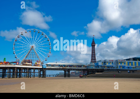 Blackpool Tower and Central Pier nice and colorful . Stock Photo